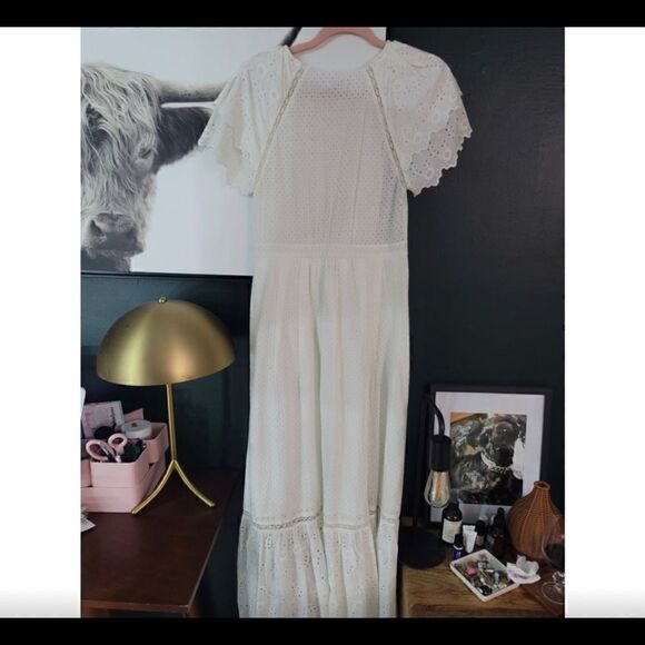 LOVESHACKFANCY Jodie Eyelet Ruffle White Dress $695 Size 4 Button Down - Picture 4 of 16